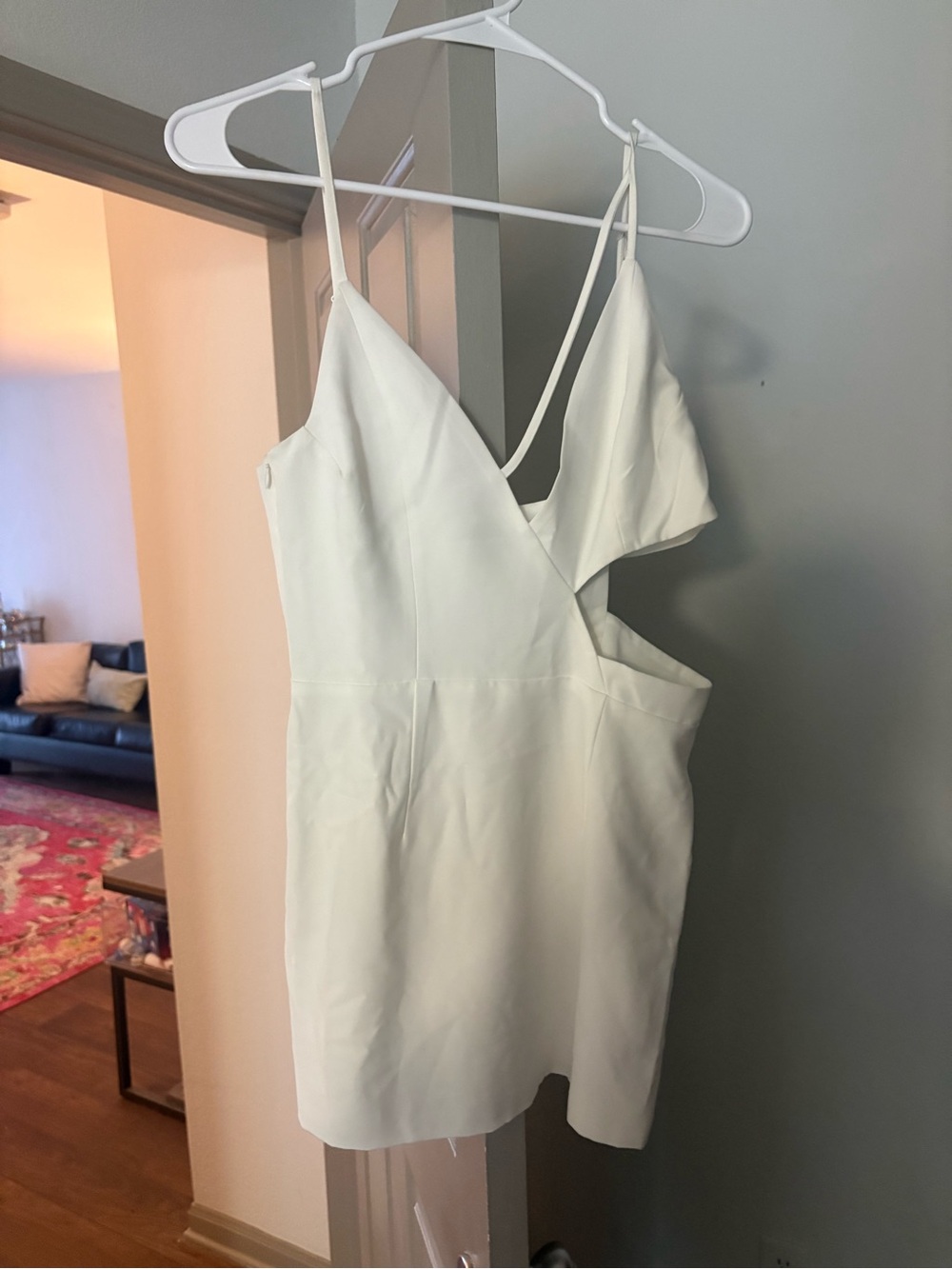 NBD White Asymmetric Cutout Slip Dress